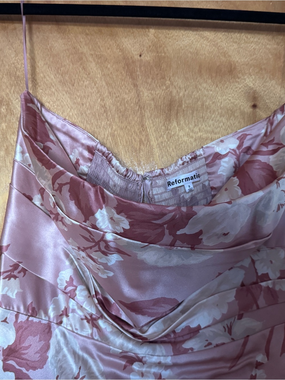 Reformation Barrow Silk Dress Bellini Floral Size 8 Strapless Maxi Slit Like New - Picture 4 of 10